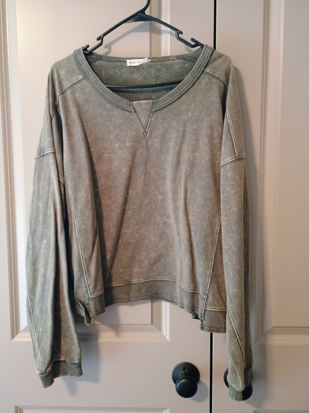 Filly Flair Washed Olive Green Crewneck Sweatshirt